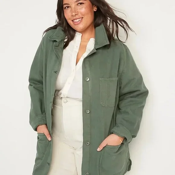 OLD NAVY Relaxed-fit Workwear Utility Jacket Shacket Forest Shade M - Picture 1 of 7